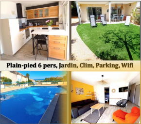 Plain-pied Jardin 6 personnes Clim Vue Mer Parking Wifi Terrasse Piscine dans la résidence